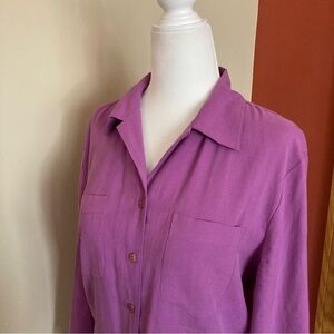 Vintage Silk Notations Button-Front Blouse in Purple Size Small